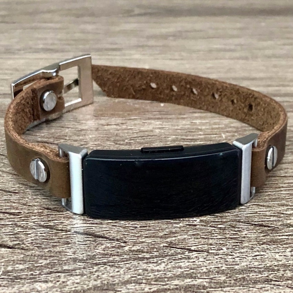 Fitbit Inspire 2 Leather Band Rustic Brown Silver